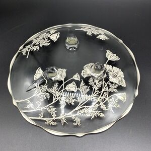 Vintage Footed Plate Sterling Silver Overlay Clear Glass Silver City Flanders